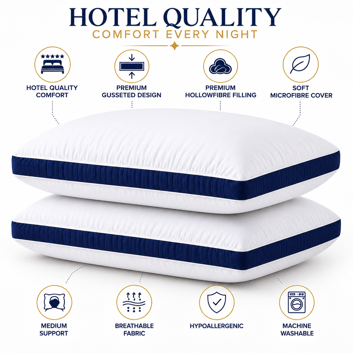 Premium Gusseted Pillows – Navy, Black & White